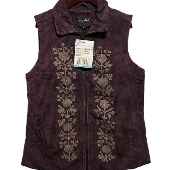 NWT..Young Threads Corduroy Embroidered Vest XL Dark eggplant/tag says brown - Picture 2 of 12